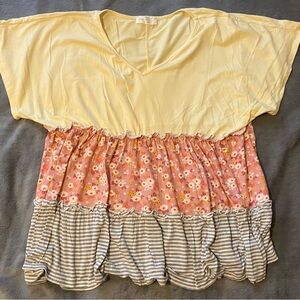 Cream and Yellow Relaxed Tiered Blouse